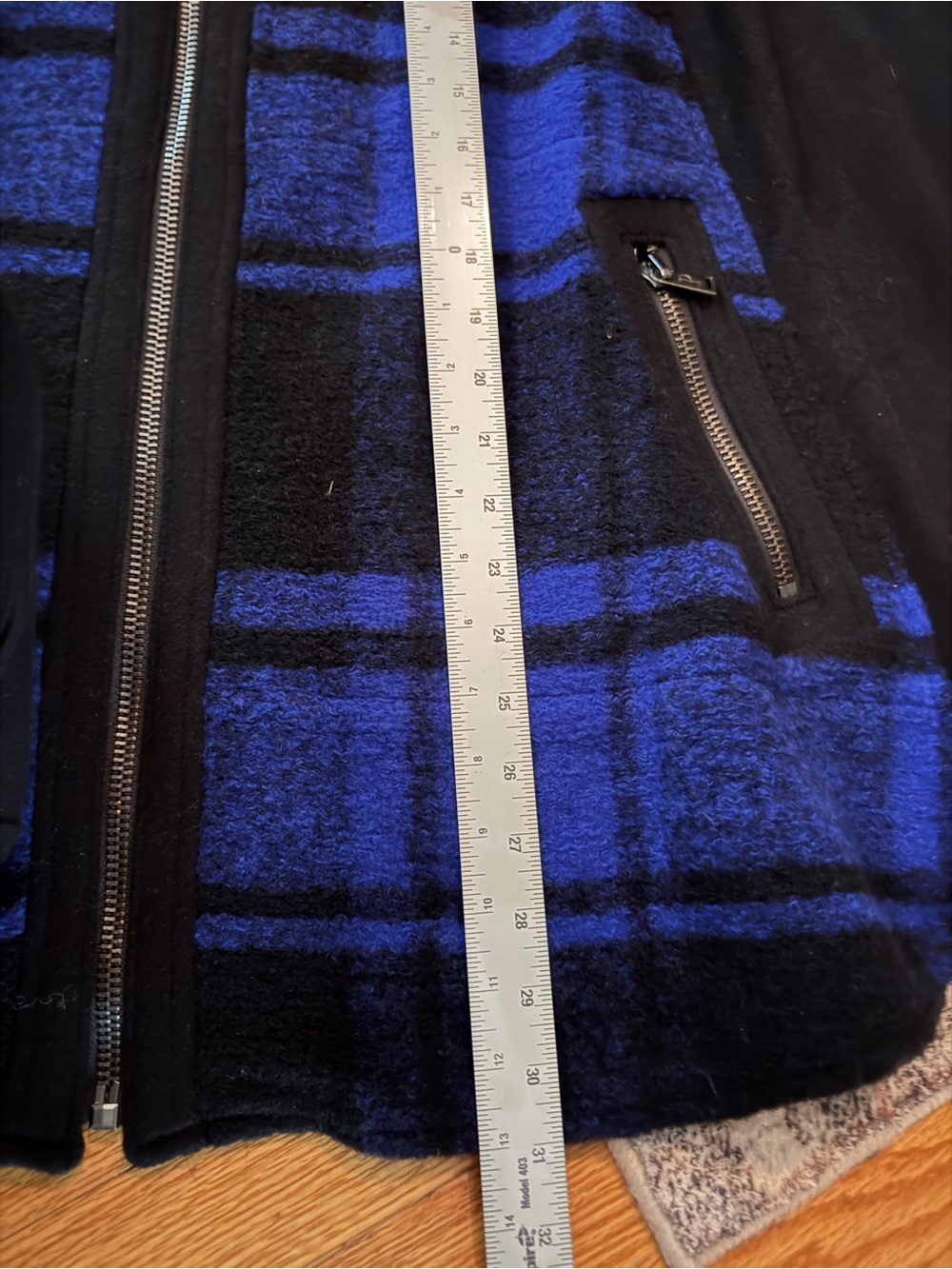 Pendleton Wool-Blend Black & Royal Blue Plaid Hooded Zip Cape - Picture 8 of 9